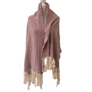 Red, White & Green Women's Woven Shawl Wrap with Fringe Edge, 60" x 23"